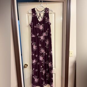 Maurices Burgundy and Pink Floral Maxi Dress